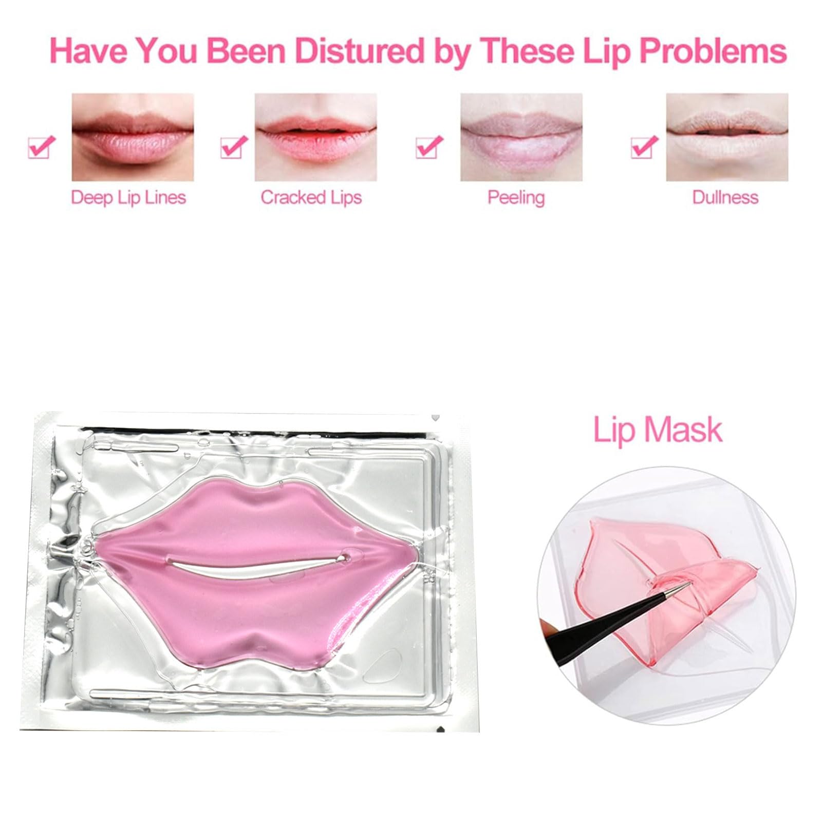 Máscara De Labios, 15 piezas Lip Sleeping Mask, Parche Labial, Juego de Máscaras de Labios de Cristal de Colágeno, Mascarilla Labial Para el Cuidado de Los Labios para LabiosSecos y Agrietados