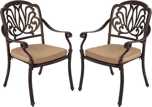 TITIMO Juego de 2 sillas de comedor de aluminio fundido, apilables, para exteriores, muebles de patio para jardín, terraza, balcón, patio trasero