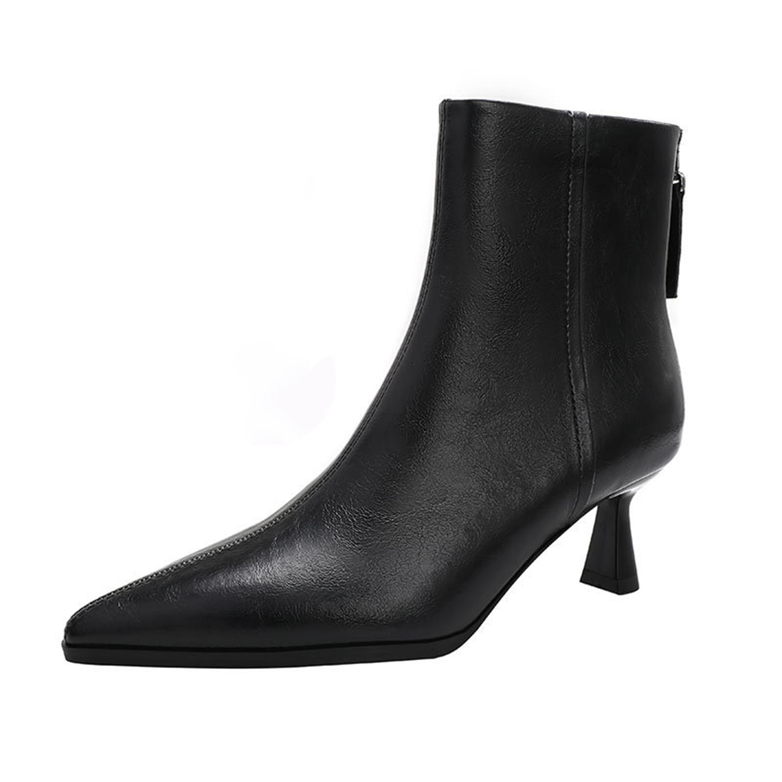 Womens Handmade Pointed Toe Kitten Heel Ankle Boots with Back Zip Fashion Comfort Non-Slip Low Heel Dressy Short