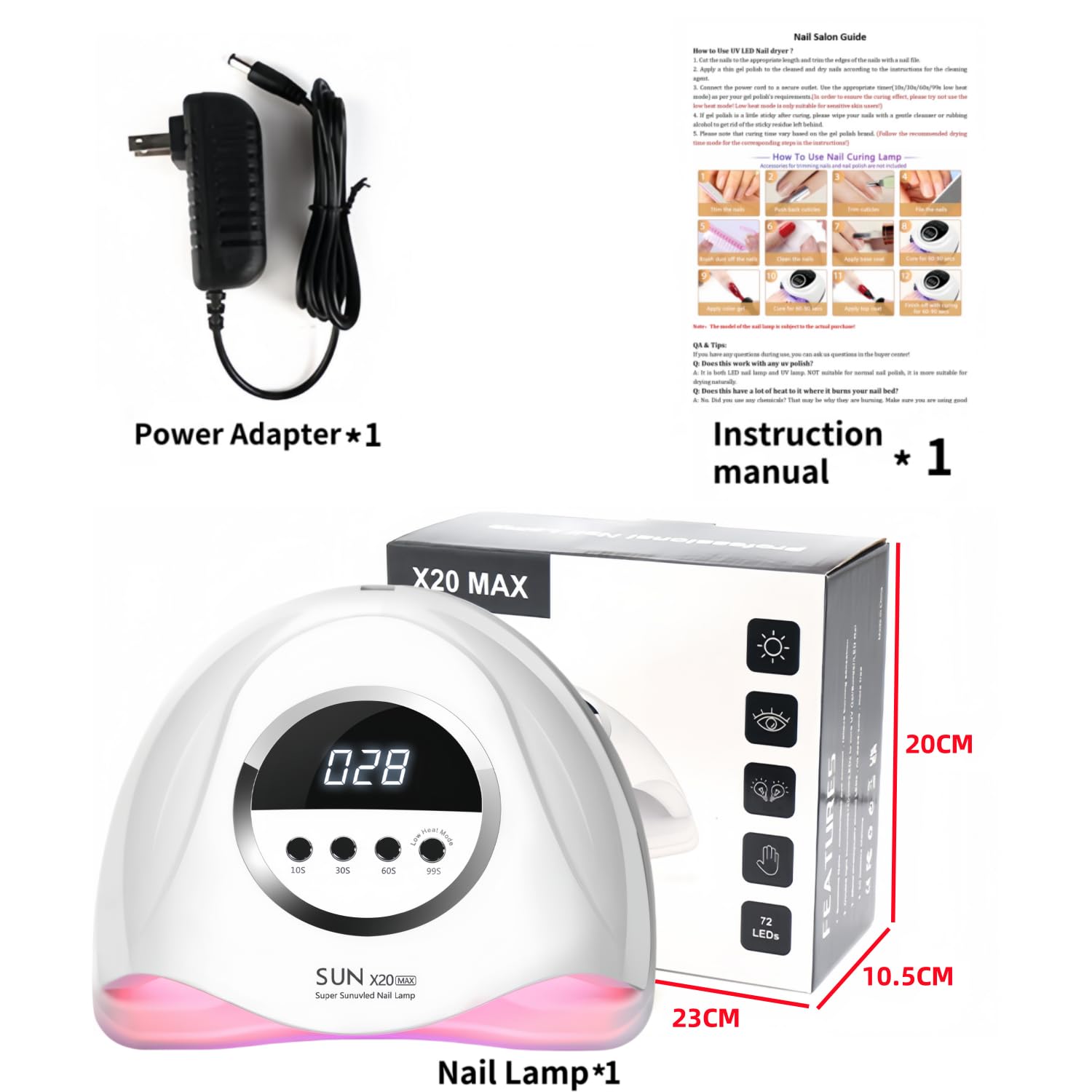 Lampada UV LED 320W 72 LED per Unghie, Sensore Automatico, 4 Timer, Asciugatura Rapida per Mani e Piedi