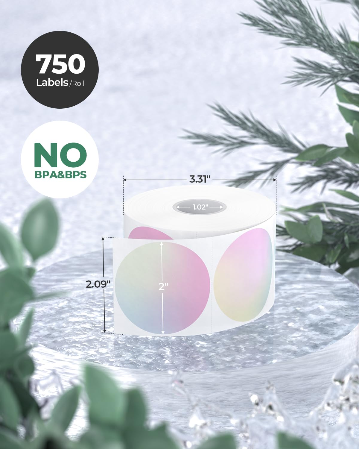 MUNBYN 50x50MM Rainbow Gradient Round Thermal Sticker Labels, 6 Gradient Patterns - Image 2
