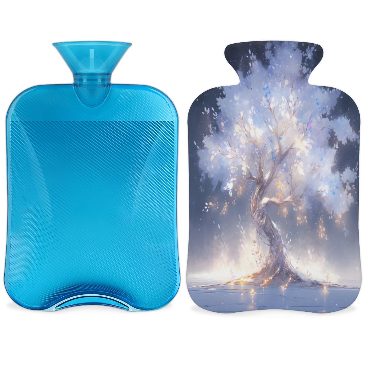 Hot Water Bottle with Soft Cover,2L Tree of Life Hot Water Bag for Hot and Cold Compress, Hand Feet Warmer, Watercolor Tree Rubber Hot or Cold Water Bottle Halloween Christmas Decorations