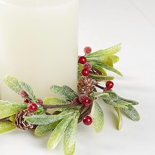 Mistletoe Candle Rings-(2 Pieces)These Candle Rings Have Red Frosted & Unfrosted Berries Plus Pinecones. All Adorn the Frosted Mistletoe Leaves, for Holiday & Wintertime DÃ©cor by Factory Direct Craft