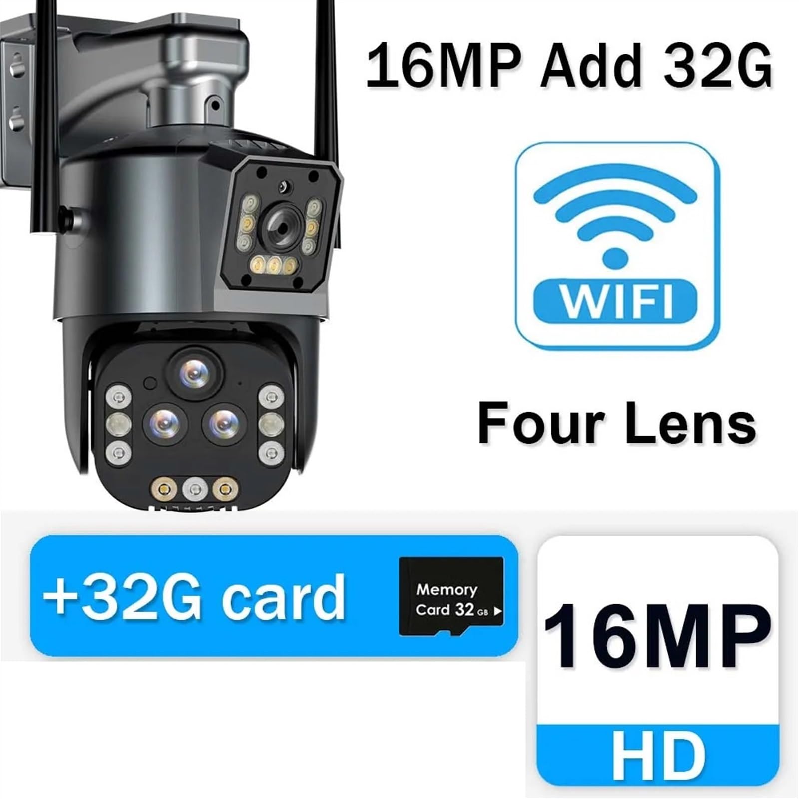 Telecamera Wifi Esterno, Telecamera IP 8K 16MP Zoom 20X PTZ Telecamera di sicurezza wireless esterna Telecamera CCTV a quattro lenti Telecamere di videosorveglianza 4K Smart Home ,Sicurezza, Antifurto