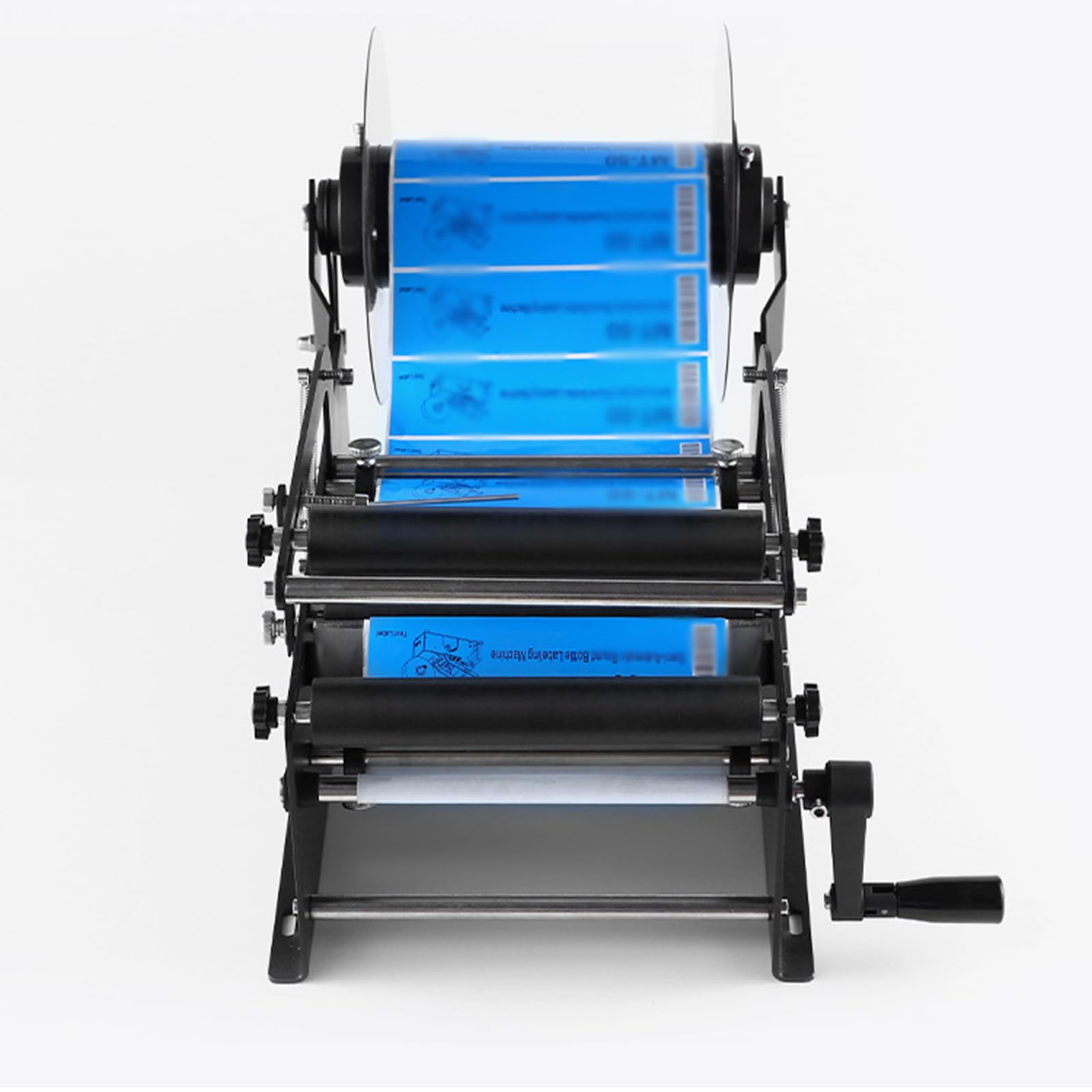 Máquina etiquetadora manual para botellas redondas, ancho de etiqueta 10-160 mm, longitud 10-300 mm, se adapta a botellas de diámetro de 15-120 mm, altura de hasta 340 mm