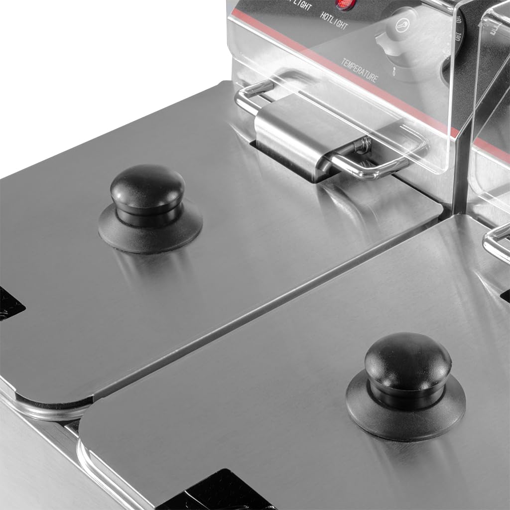 Mega-M Gastro-Fritteuse Elektro Zweikammer 2x4l 2x2kW, einstellbar mit Deckel, 45x40x30cm, Edelstahl inox, 230V (2 Fächer / 2x4L)