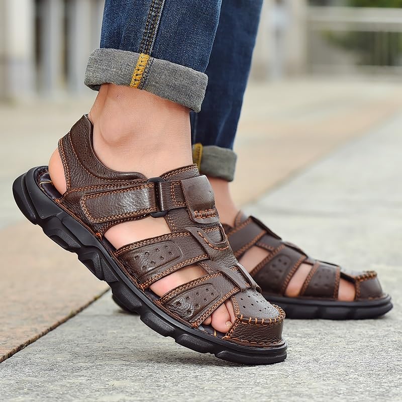 Leather Casual Shoes for Men Classic Men Sandals Outdoor Walking Men Sneakers Breathable Men Sandals(43)3