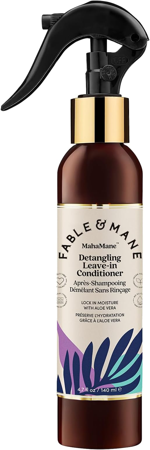 Fable & Mane Detangling Leave-In Conditioner, with UV Heat Protection for Smooth, Hydrated, Tangle-free Hair. Enriched with Aloe Vera