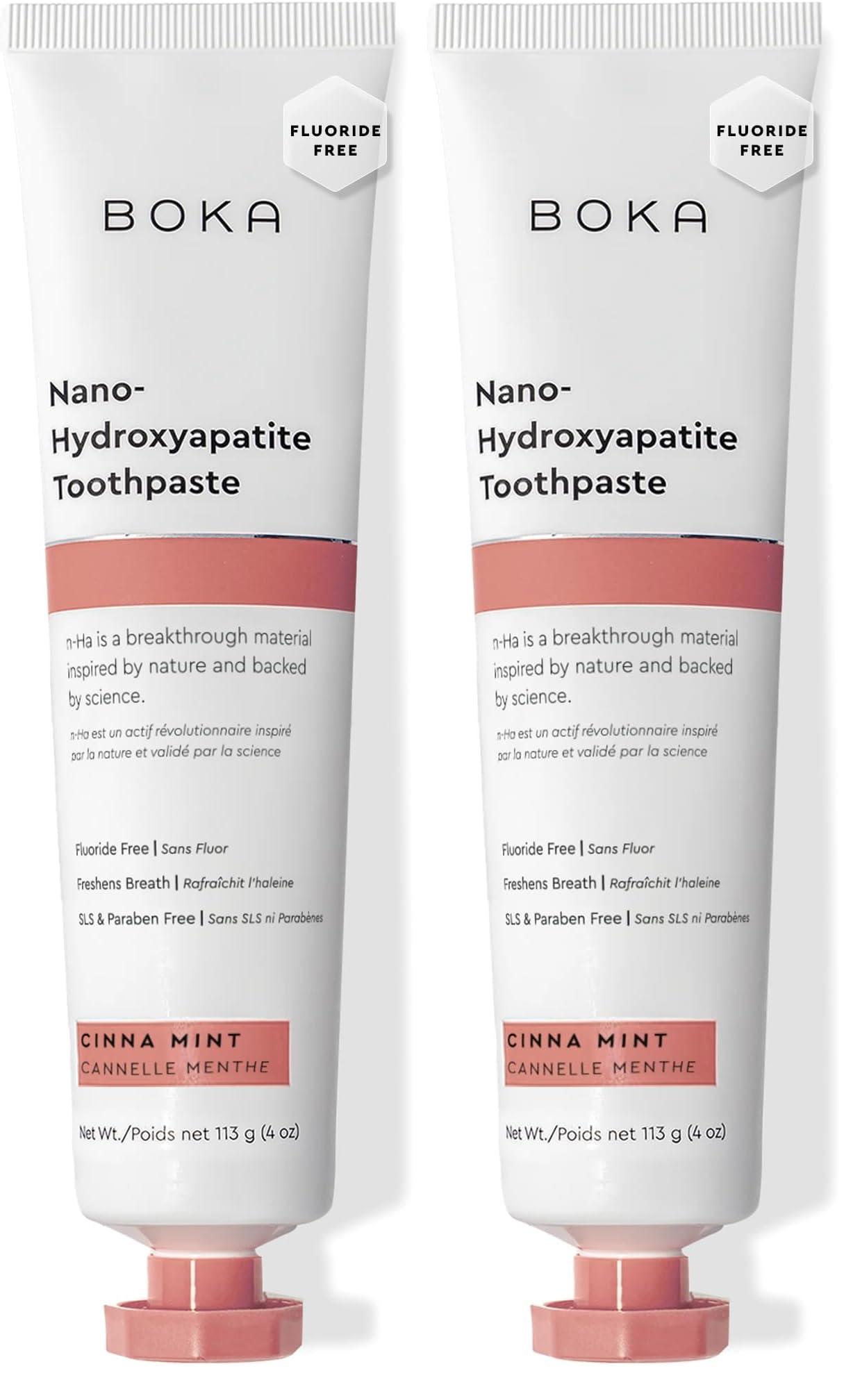 Boka Fluoride Free Toothpaste, Nano Hydroxyapatite Toothpaste, Appropriate for Sensitive Teeth - for Adult, Kids Oral Care - Cinnamon Mint Flavor, 4 Fl Oz 1Pk US Manufactured (Pack of 2)