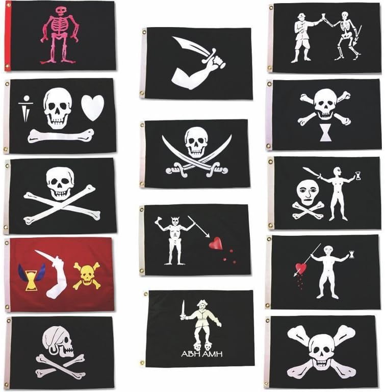 3x5 Historic Jolly Roger Pirate Captains Package Flag 3'x5' Grommets (14 Flags) Fade Resistant Double Stitched Premium Penant House Banner Grommets