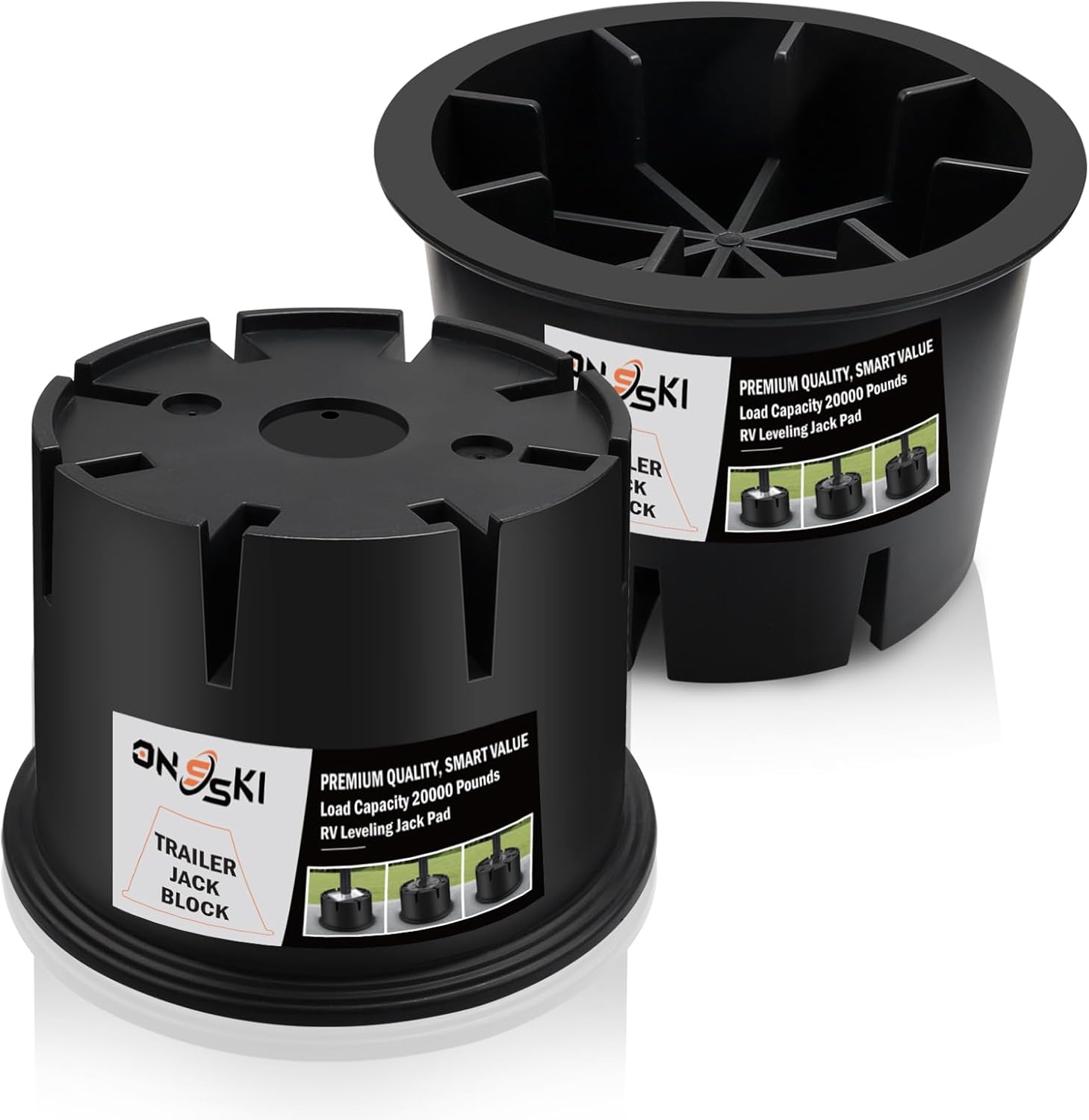 RV Trailer Jack Block – 2-Pack Durable Leveling Stabilizer Blocks Supports up to 20000 Pounds with UV-Resistant Recycled Material, Ideal for RVs, Trailers, Campers and Motorhomes with Carry Bag