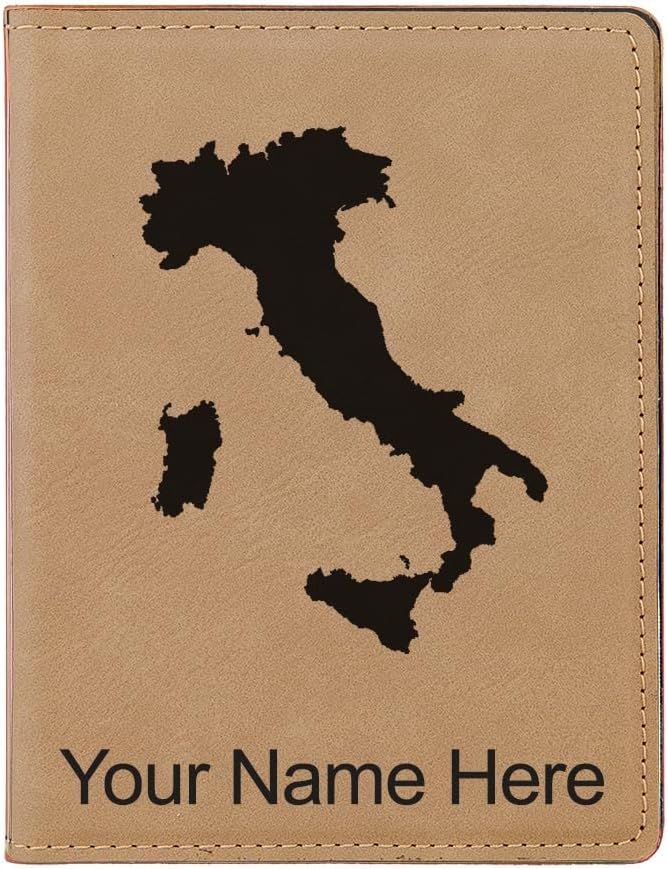 LaserGram Faux Leather Passport Holder, Country Silhouette Italy, Personalized Engraving Included (White)