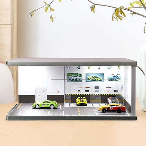 Mini vitrina para modelo, mini exhibición de automóvil con tapa transparente y luz LED, decoración de regalo de colección de escenas de