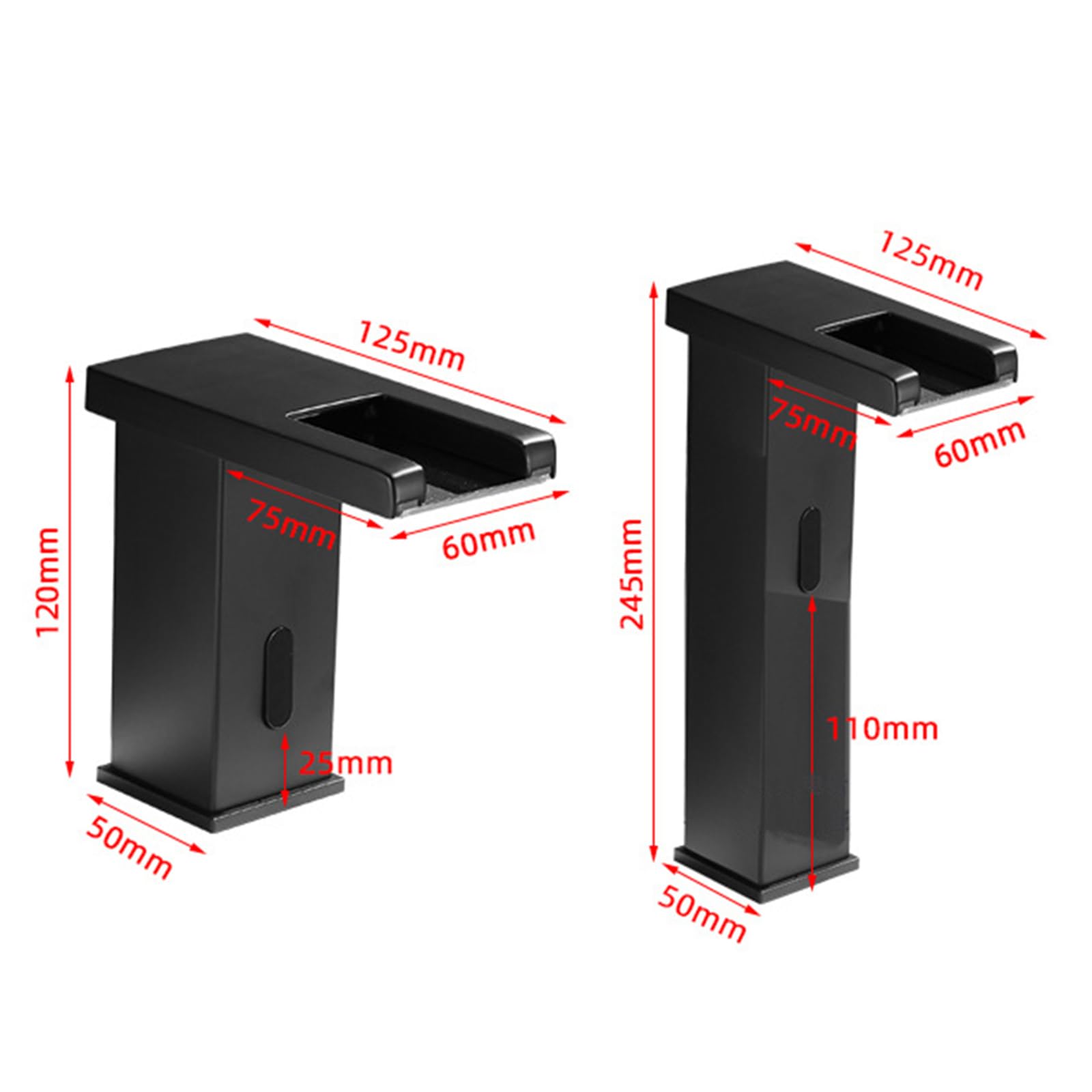 XJTNLB Wasserhahn mit Sensor Batterie Waschtischarmatur Sensor Wasserfall Waschbecken Armatur,Schwarz,Niedrig