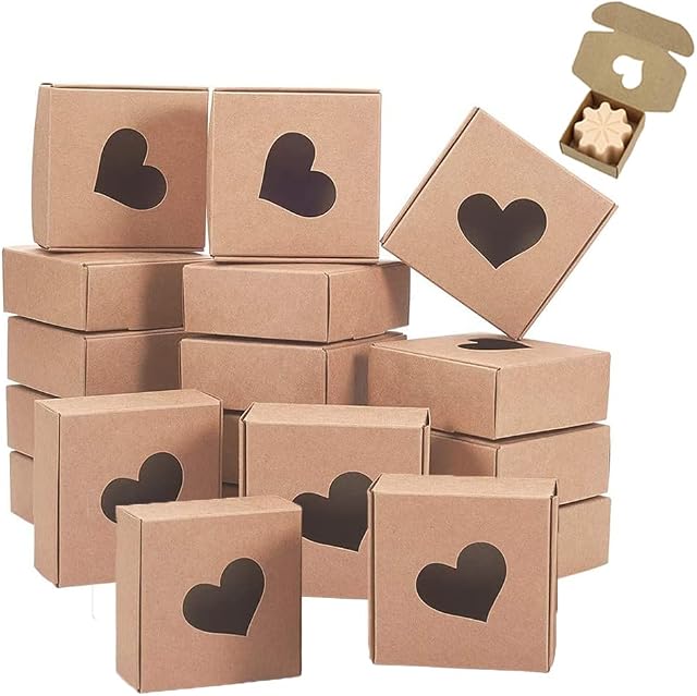 30 Pieces Small Brown Paper Boxes, Kraft Gift Packaging Boxes, Kraft Paper Box, Handmade Soap Paper Box, Mini Bakery Boxes, Cupcake Paper Boxes, Hollow Heart Shaped Gift Box for Cookies, Pastries