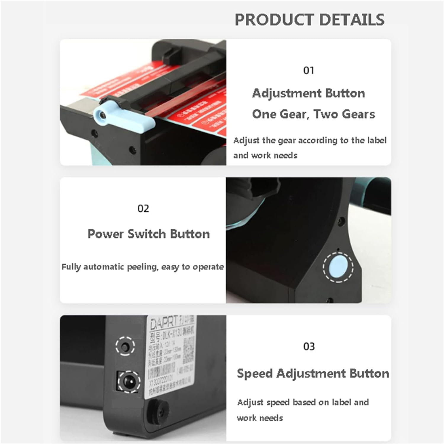 Distributore automatico di etichette, macchina spelafili elettrica per etichette da 20-130 mm, regolabile a 3 velocità per etichette autoadesive, PET e PVC
