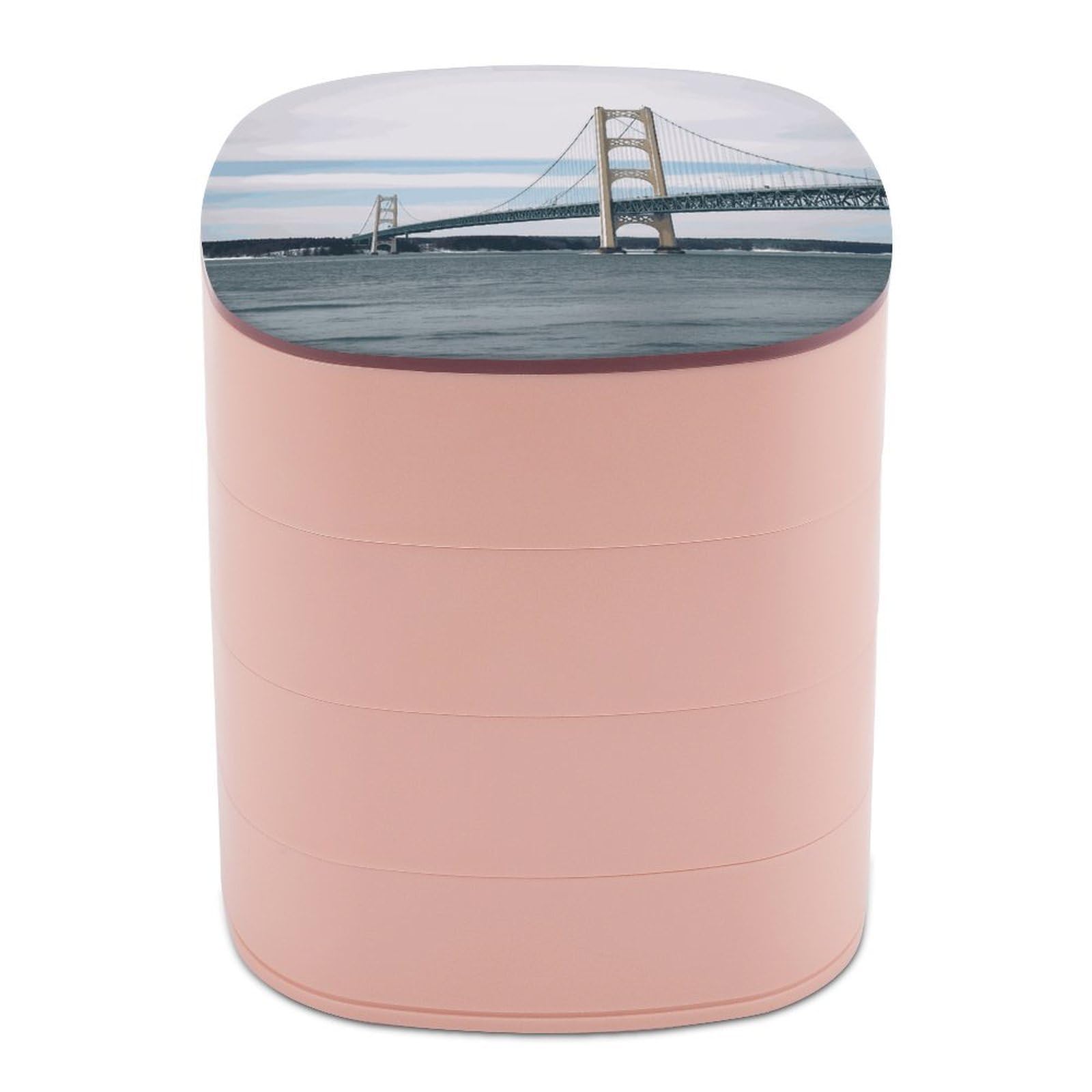 VstaDank 360° Rotating Mackinac Suspension Bridge Jewelry Box, Multi-Layer Large Capacity Jewelry Organizer for Earrings Necklaces Rings, Dustproof Desktop Storage Case for Women