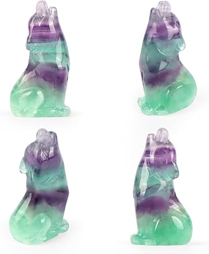 Miniatura 2 de Artistone Estatua de lobo con cabeza de fluorita arcoíris de 2 pulgadas, adorno decorativo para centro de mesa del hogar, adorno curativo y