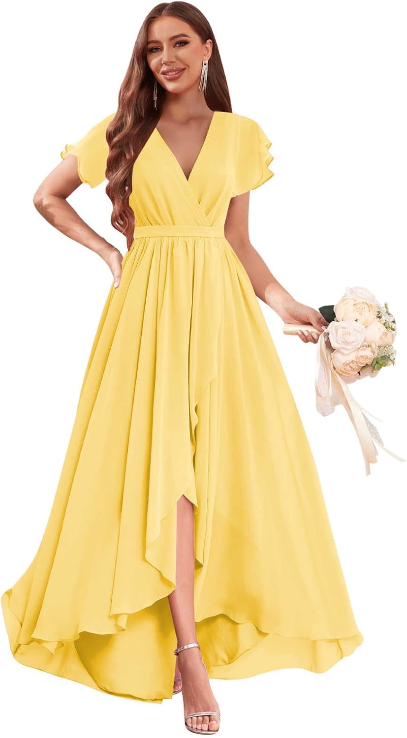 GUKARLEED Ruffles Short Sleeve Bridesmaid Dresses V Jordan Ubuy