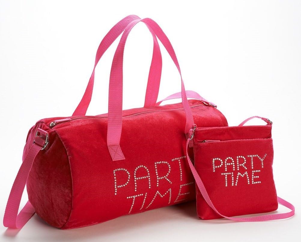 "Party Time" Velvet Duffle Bag & Crossbody Handbag Sleepover Set Girls (Pink)