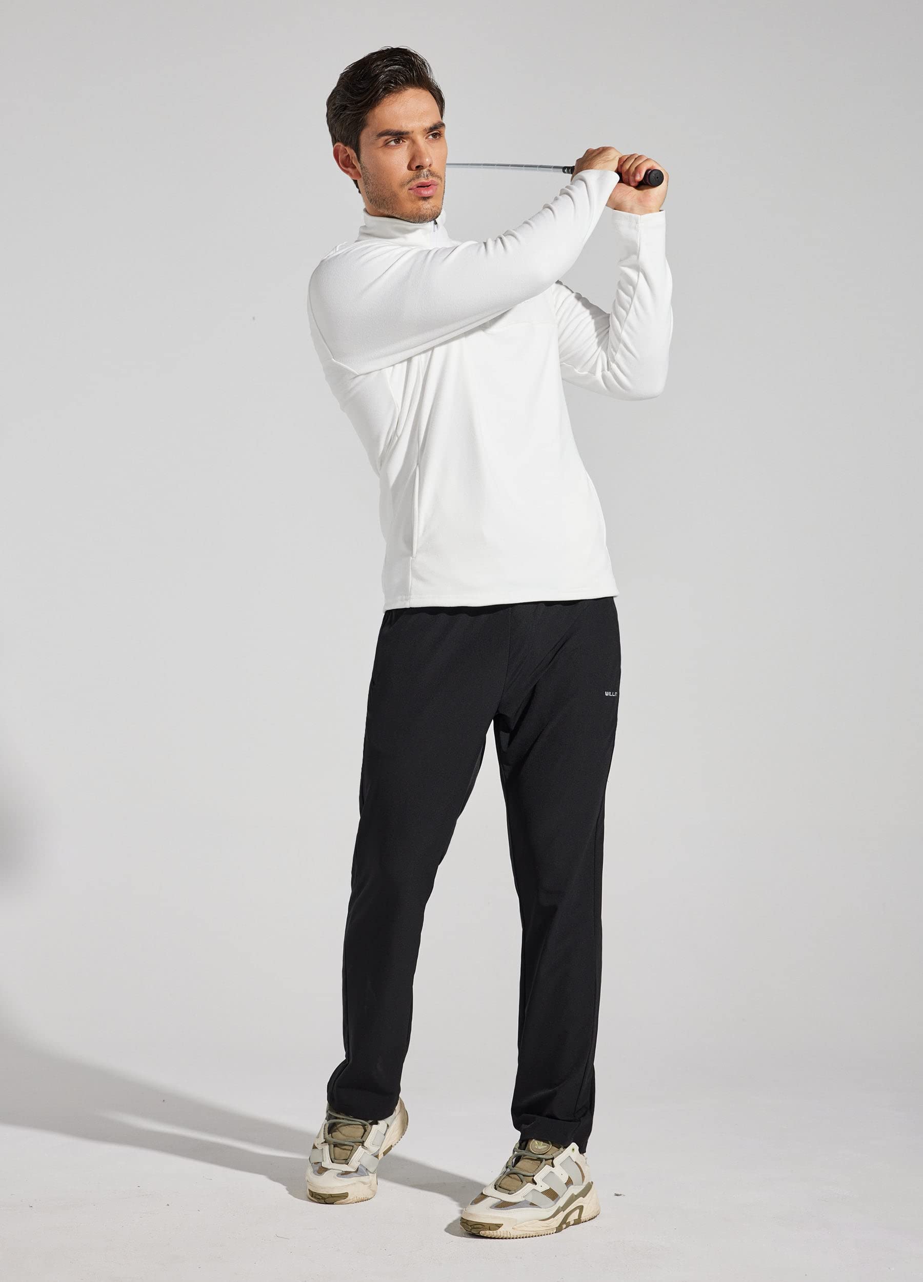 Willit Camisas de invierno de forro polar para hombre, manga larga, con cremallera de un cuarto de cremallera, para clima frío, golf, senderismo, casual, cálidas