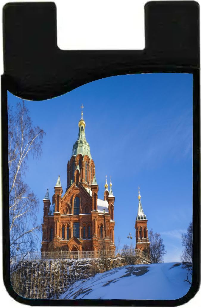 Island Gifting Neoprene Stick-on ID Card Holder for iPhone/Galaxy/Google Android Cases Featuring Image of The Uspenski Cathedral in Finland Helsinki