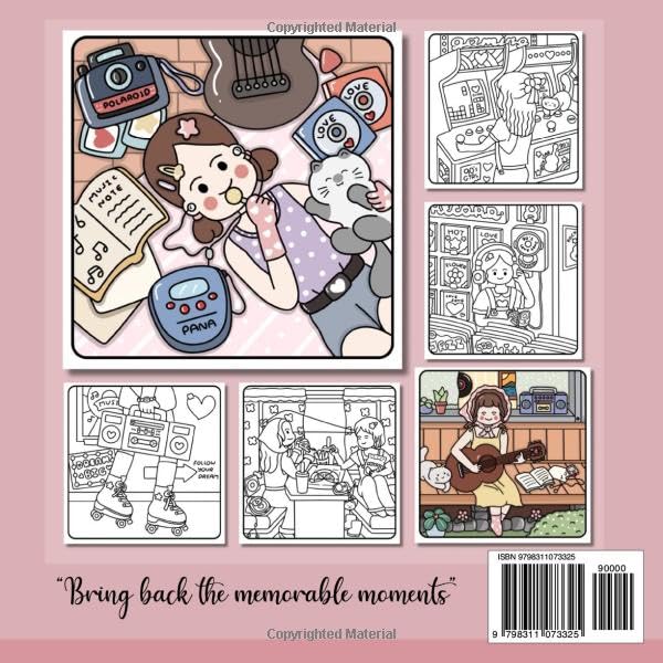 Vista 2 de 90s Girl Vibes Coloring Book for Teens and Adults Bring Back The Nostalgia Moments, Cute, and Easy for stress relief, and relaxation