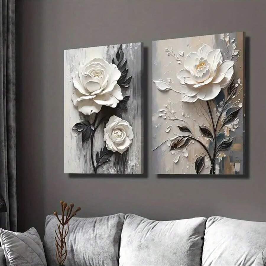Art floral botanique haut de gamme sur grande toile tendue encadrée