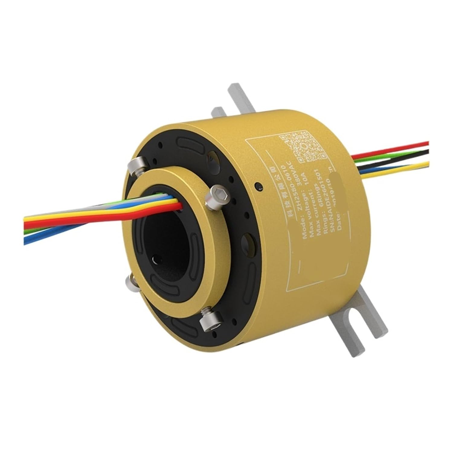 25.4mm Through-Hole Conductive Slip Ring 2 Rings 3-Way 4-Wire 6-core 12 Replacement Carbon Brush Wire Rotary Joint(Inner 25.4mm Outer 80mm -4 Way 10A)