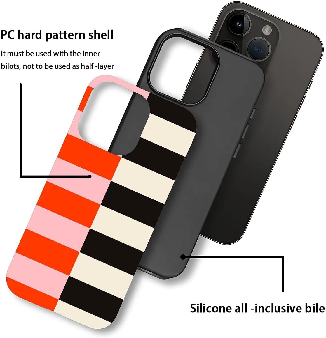 DAIZAG Compatible with iPhone 15 Pro Max Case,Red Black Stripe Pattern 2 in 1 Heavy Duty Shockproof Rugged Hard PC+Soft Silicone Protective Cover - Image 4