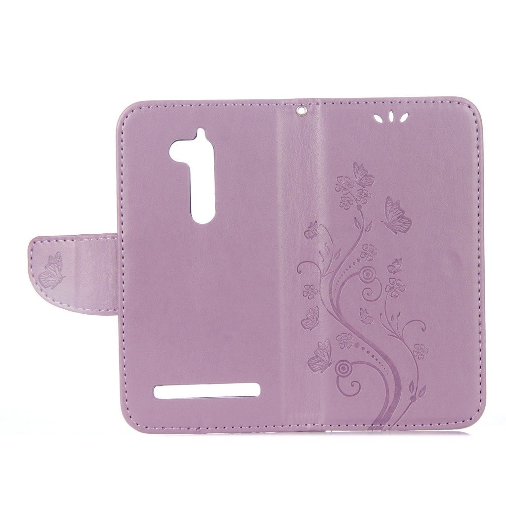 For Asus Zenfone Go ZB500KL Case, Ougger Flower Butterfly Veins Wallet Cover Card Slot Premium PU Leather Flip Case Magnetic Bumper Pouch Holster Stand-View Function (Light Purple)