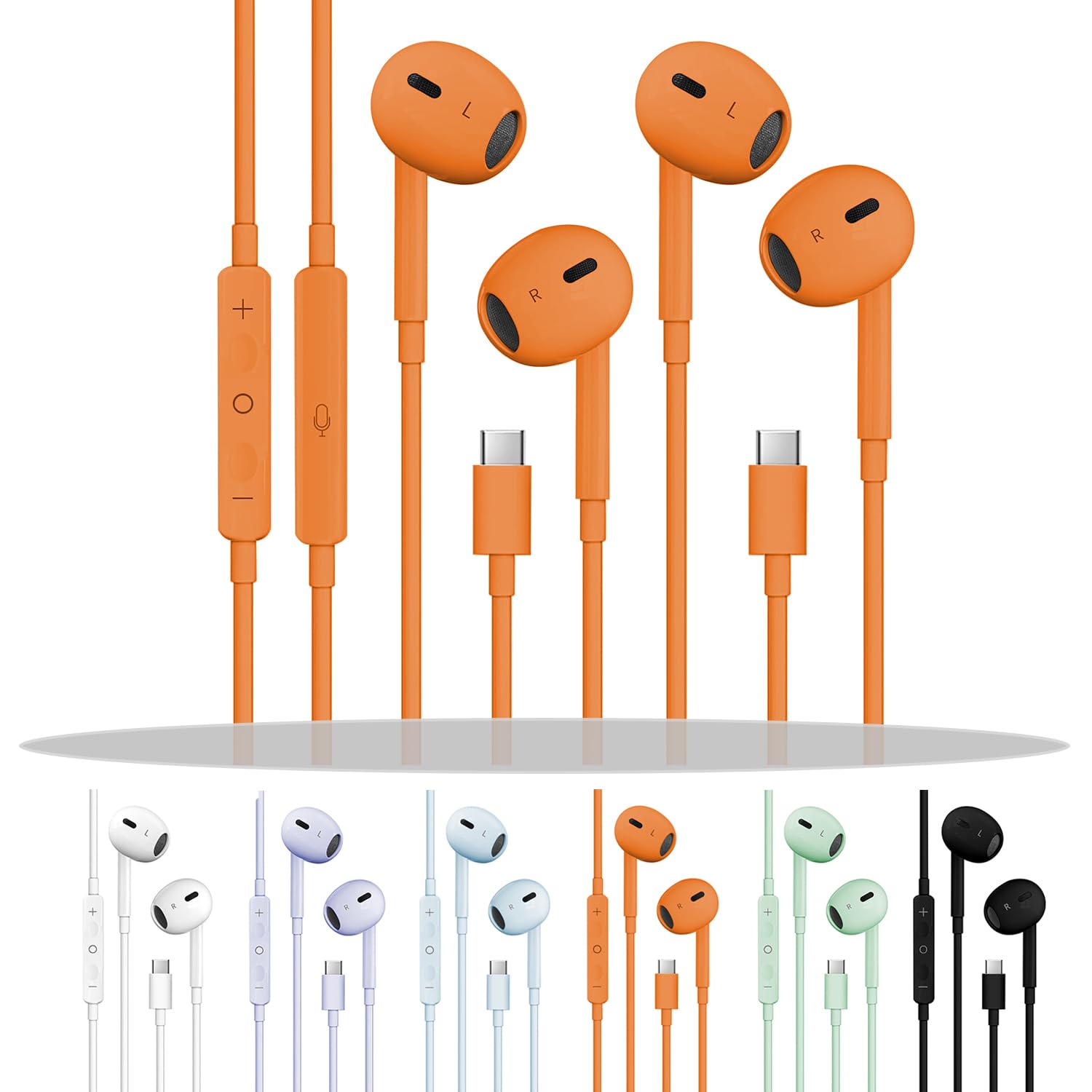 2 Packs USB C Headphones for iPhone 17/16/15, Noise Reduction Built-in Mic & Volume Control Headsets, Type C Earphones for Galaxy S24/S23/S22/S21/S20/Ultra Note 10/20, for Pixel 8/7/6/6a/5/4, Black — view 12
