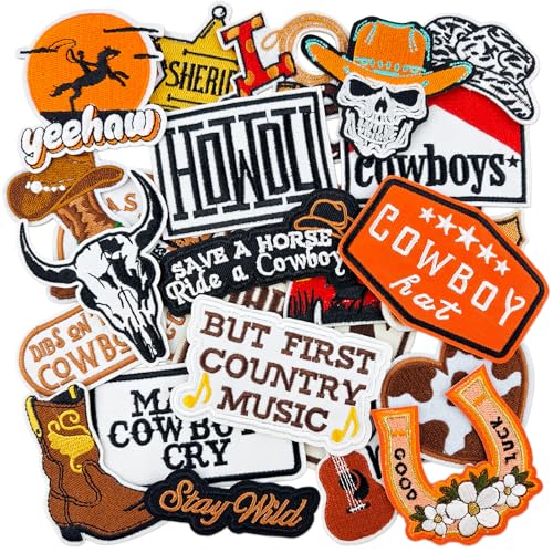 23PCS Western Iron On Patches Cowboy Embroidered Patches for Hats Jackets Backpacks Clothing