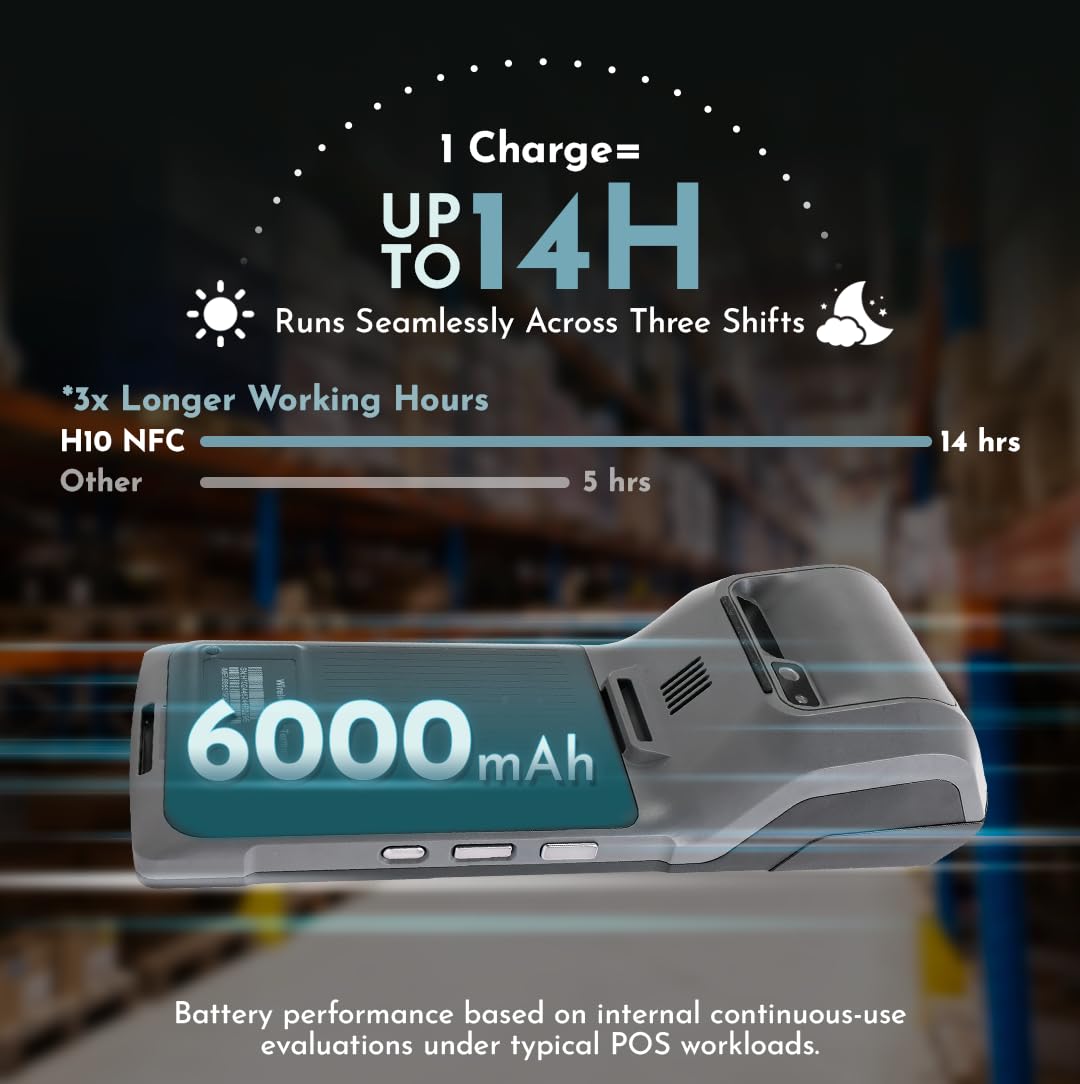 POS Android 14 Impresora de recibos Android 14 y 58 mm, impresora térmica de alta velocidad, pantalla táctil de 5.5 pies. Punto de venta portátil con escaneo de código de barras 1D/2D/QR y NFC
