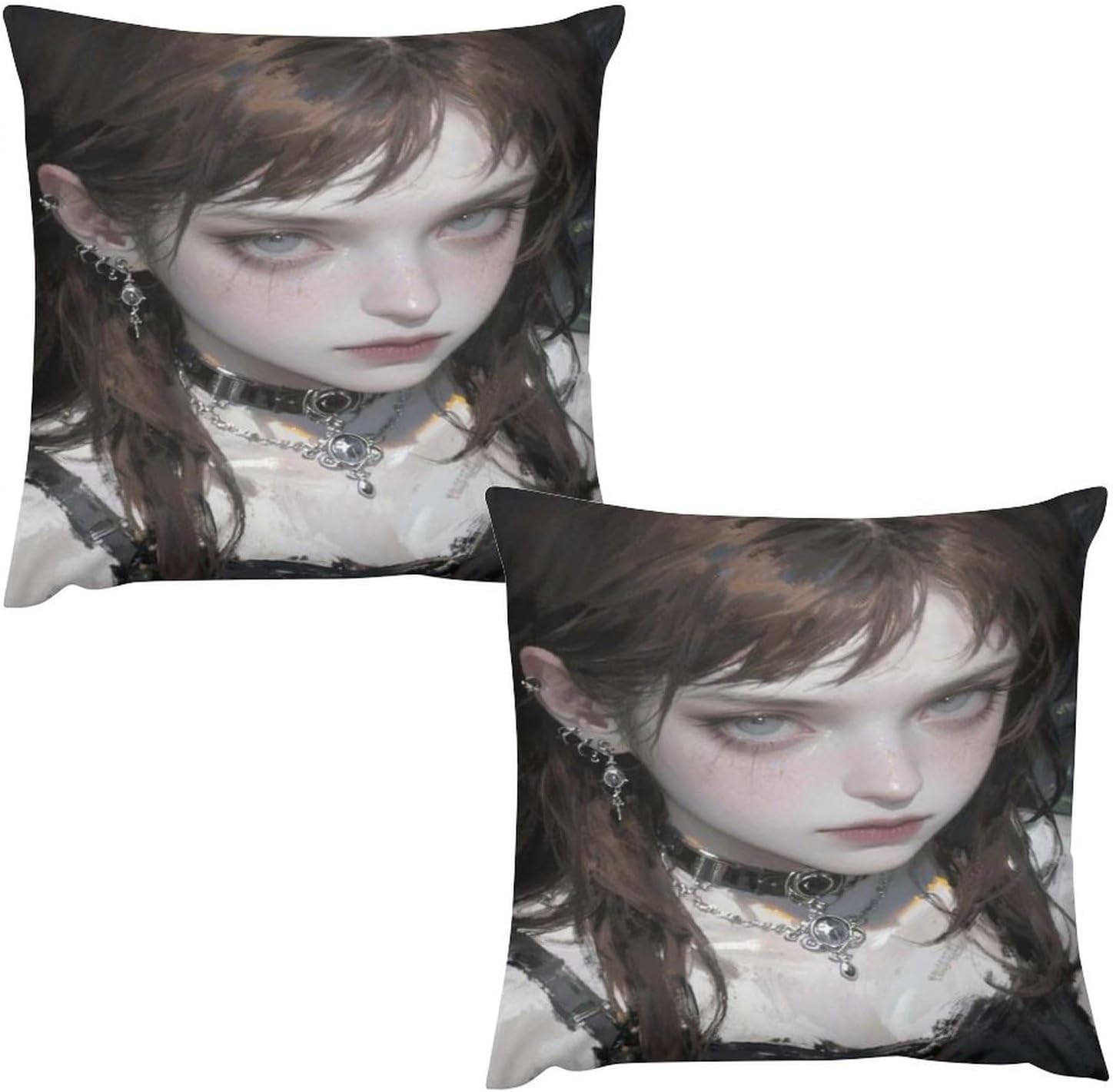 Decorative Throw Pillow Covers Couch Cushion Covers Anime Girl Soft Plush Pillow Cases Set of 2 for Bed Sofa