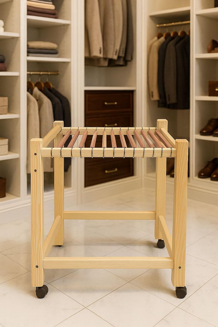 Cedar Elements Perchas de pino macizo con ruedas para pantalones (resistentes con 16 varillas colgantes de cedro rojo) sin terminar