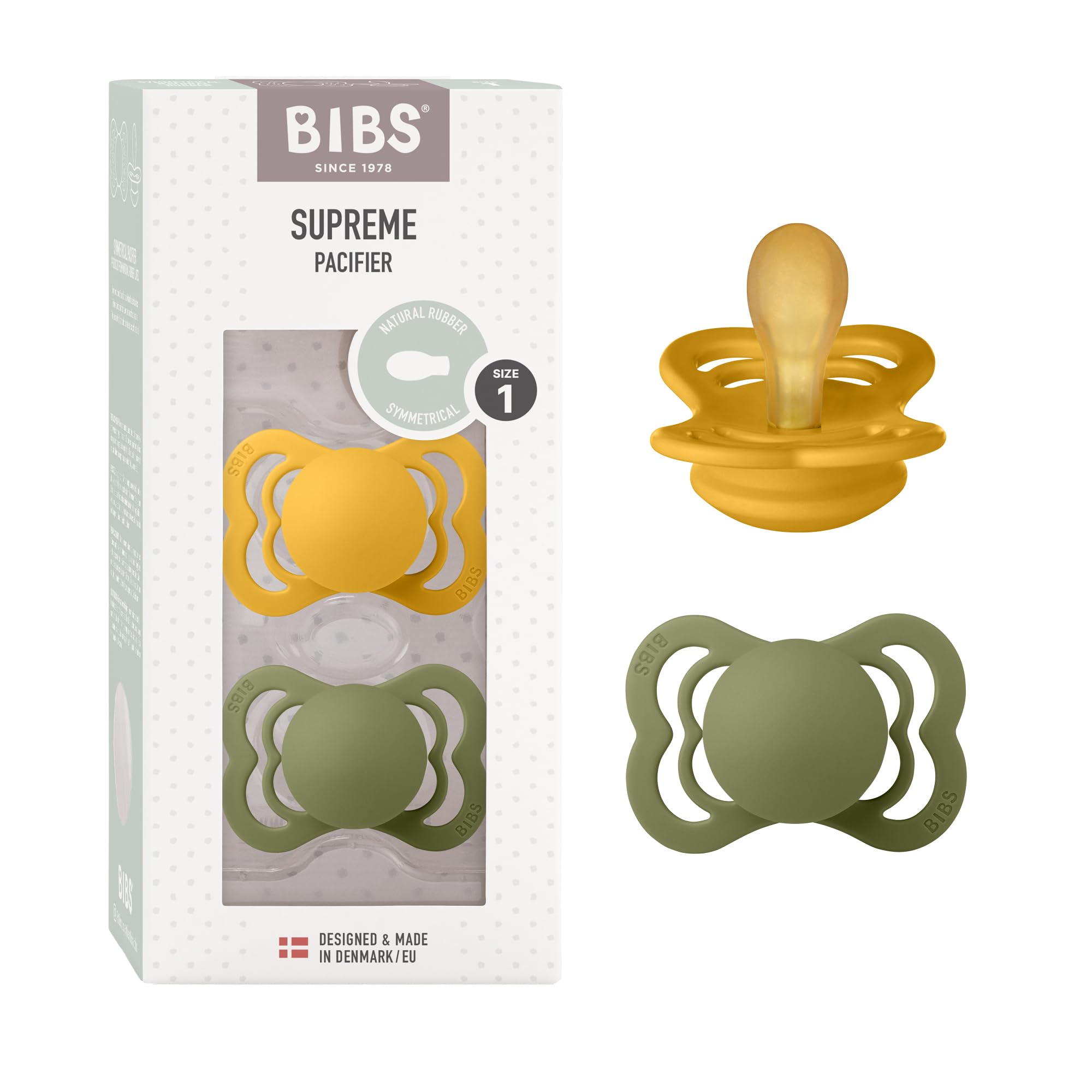 BIBS Supreme Paquete de 2 chupetes. Libre de BPA, Tetina con forma simétrica/Fisiológica. Látex natural, Hecho en Dinamarca. 0+ meses (Paquete de 2), Sage/Hunter Green — view 21