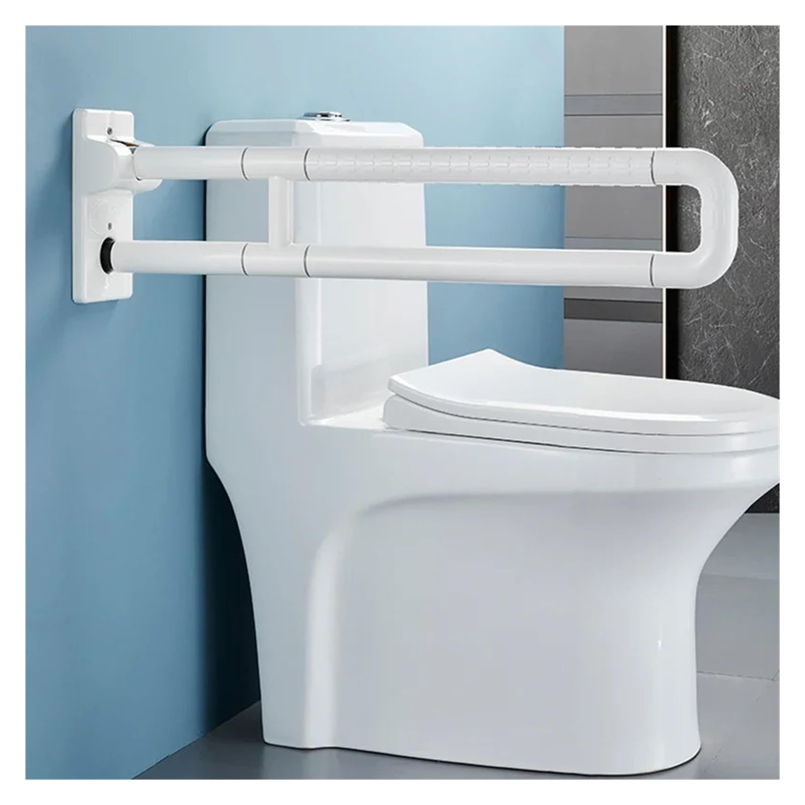 Foldable Toilet Handrail Wall Elderly Support Handle Anti Slip Home Stainless Toilet Shower Rail Aid Rod Bathroom Handrail Elderly(White12x60cm)