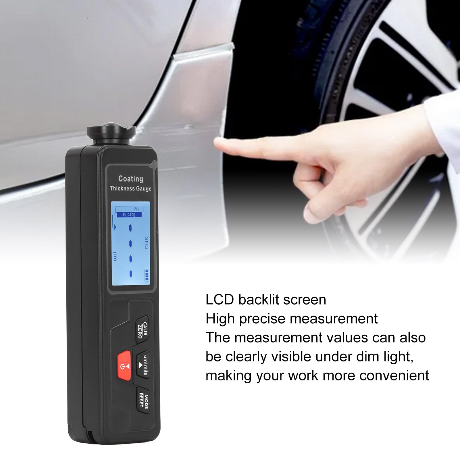 ZJchao Misuratore, Tester, Misuratore di Spessore della Vernice di Rivestimento per Auto con Riconoscimento Automatico del Materiale, Display LCD Retroilluminato e Calibrazione per Superfici