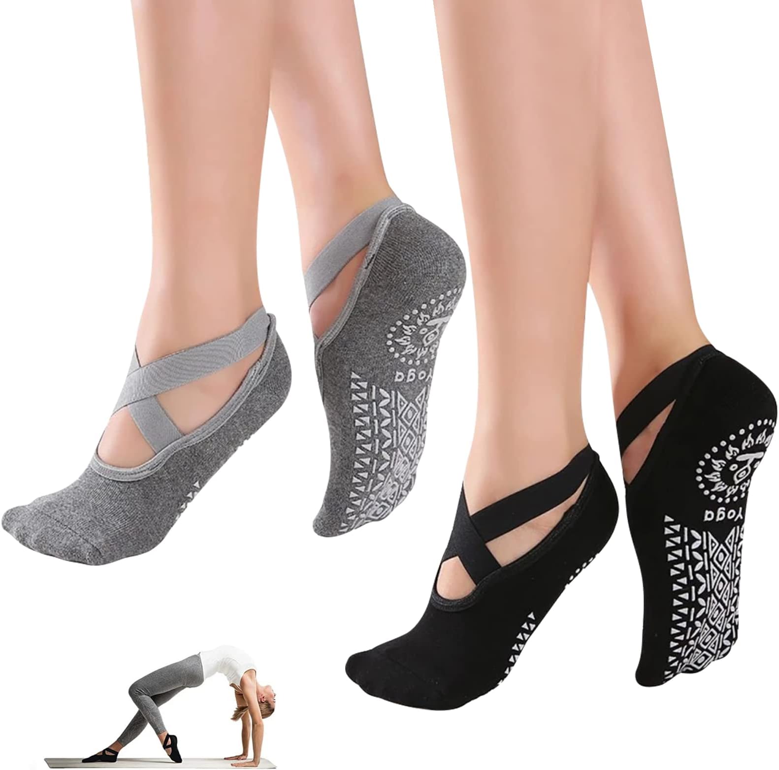 Yoga Socks for Women with Grips,Non Slip Yoga Socks with Grips with Toes Fitness Workout Socks for Pilates Cotton Yoga Socks for Women Fitness Dance Ballet Barefoot Gifts