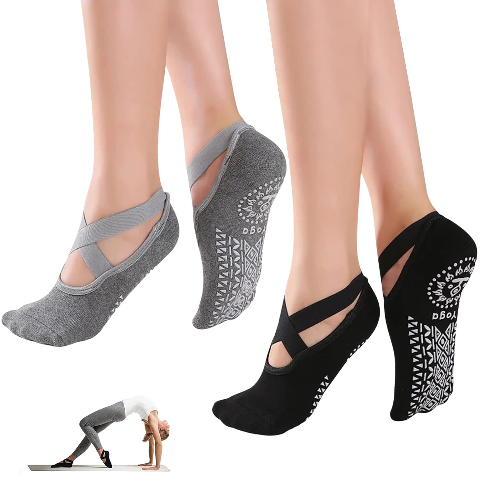 Yoga Socks for Women with Grips,Non Slip Yoga Socks with Grips with Toes Fitness Workout Socks for Pilates Cotton Yoga Socks for Women Fitness Dance Ballet Barefoot Gifts