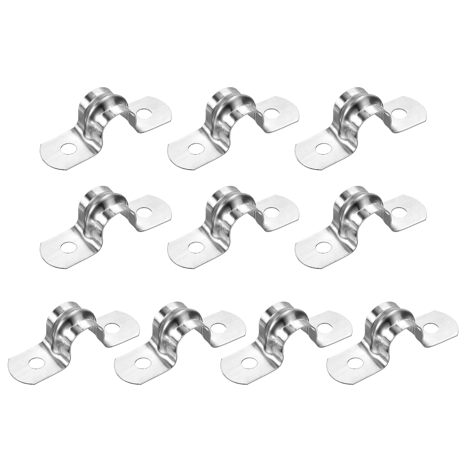 sourcing map 22Pcs Rigid Pipe Straps, 10mm(0.39") 201 Stainless Steel 2 Hole U-Shaped Bracket Tube Hanger Pipe Clamps for Fixing Pipe Cable
