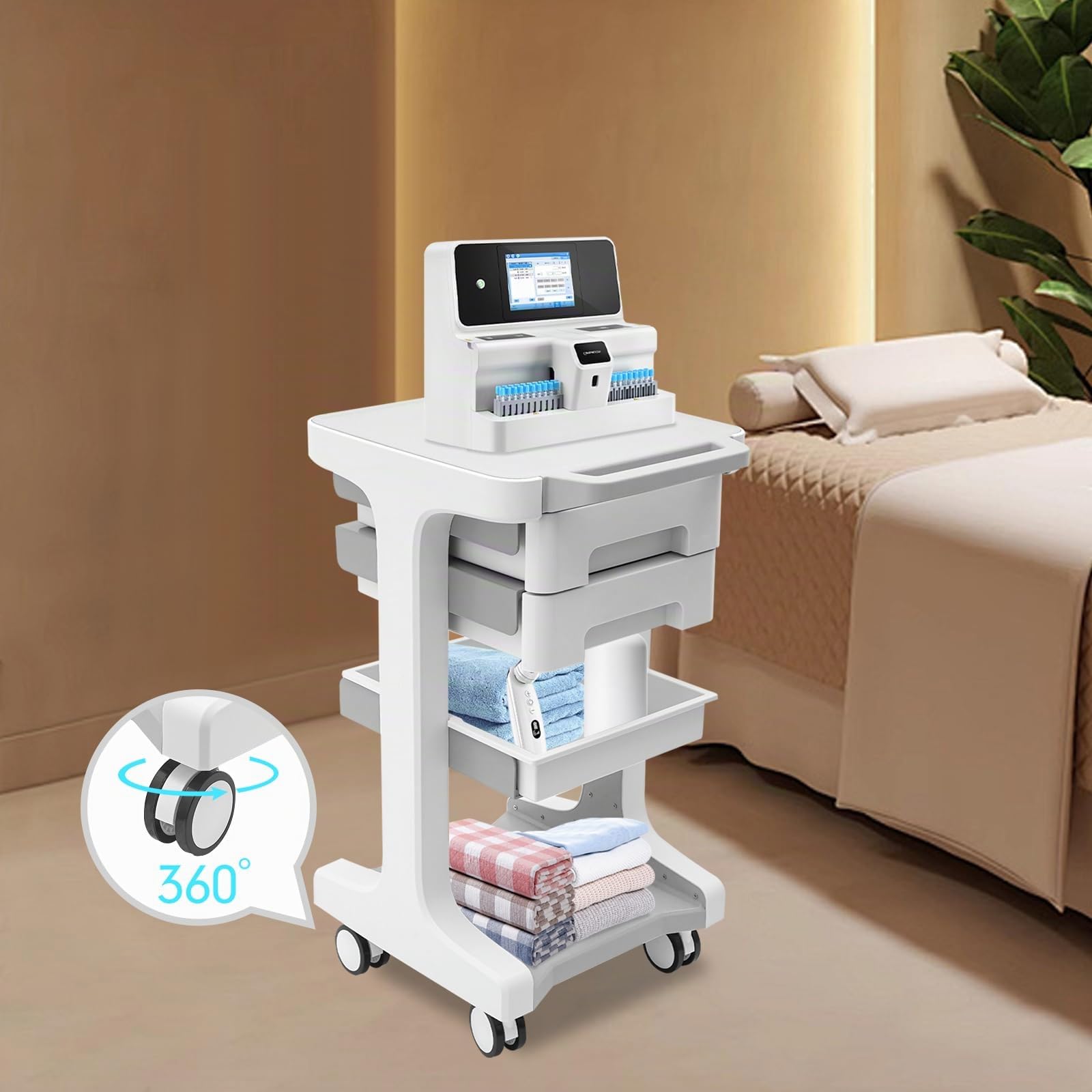 Medizinischer Wagen mit 2 Schubladen, Kosmetikwagen Salonwagen, Beauty Salon Trolley mit Rädern, Friseur Rollwagen, Gerätewagen mit Ablagefach & Bremsrad