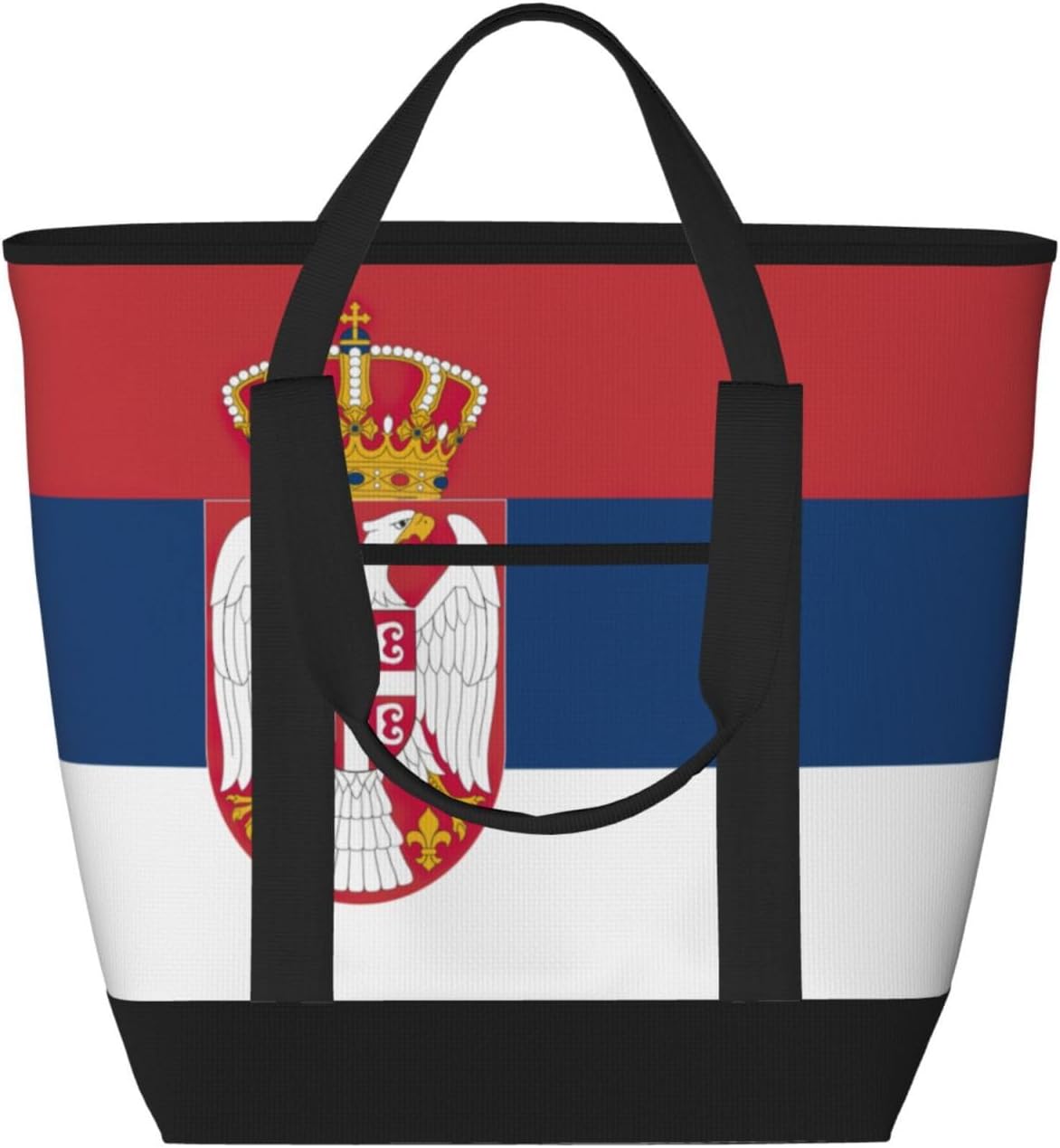 Flag Of Serbia Print Large Cooler Bag Tote Bag,Reusable Grocery Bag,Lunch Box Bag, For Picnic Beach Camping
