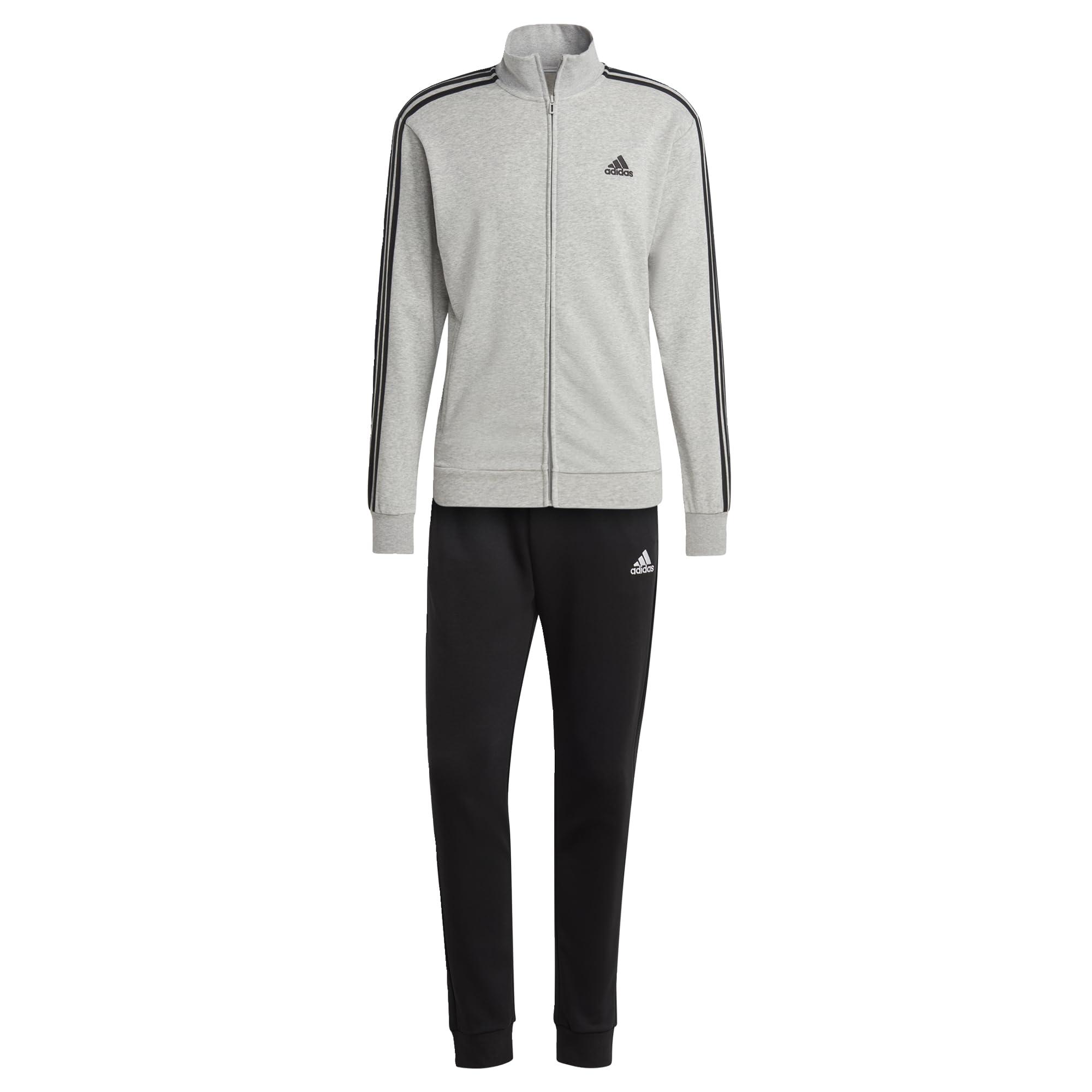 adidas Herren Basic 3-Stripes French Terry Track Suit, Medium Grey Heather/Black, L