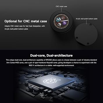 Waveshare RP2350 MCU Board, With 1.28inch Round LCD, Dual-core & Dual-architecture Design, 240x240 Pixels, 65K Color, IPS Panel, USB Type-C Port, With CNC Metal Case