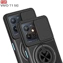 AELVOUX Vivo T1 5G / Y75 5G / iQOO Z6 5G Back Cover | Armor Camera Slider 360 Degree Rotating Finger Ring Holder Case with Bracket Stand Back Case Cover (Compatible with MagSafe Accessories) (Black) gallery image