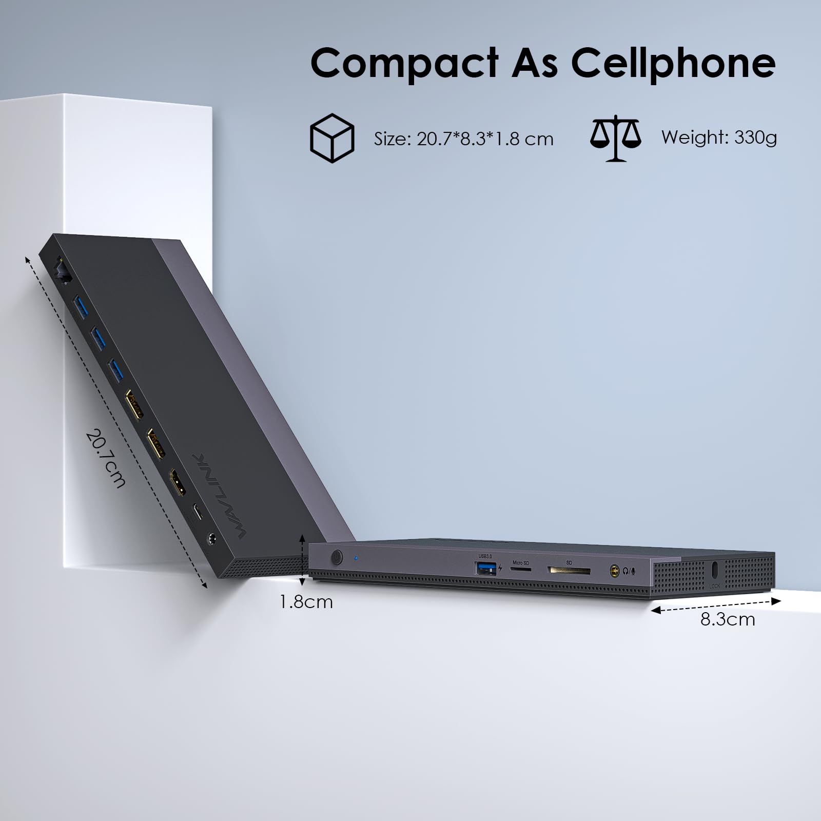Wavlink USB C Docking Station Triple Display mit 100W Netzteil, USB C Dock Hub,13-IN-1 Triple Display Laptop Dock,100W Power Delivery, 2DP+HDMI, 4USB 3.0, Gigabit Ethernet, TF/SD Card Reader