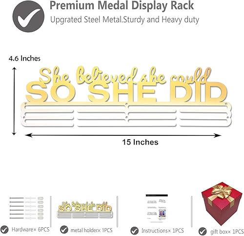 Miniatura 42 de Soporte de medallas deportivas para colgar medallas, estante de pared de 16 pulgadas de largo, premios, cinta, animación, gimnasia, fútbol, softbol