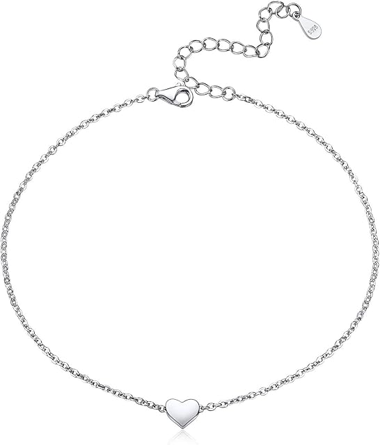 925 Sterling Silver Heart/Moon/Star/Bar/Round Charm Anklet for Women Summer Beach Sandal Barefoot Jewelry(Gift Wrapped)